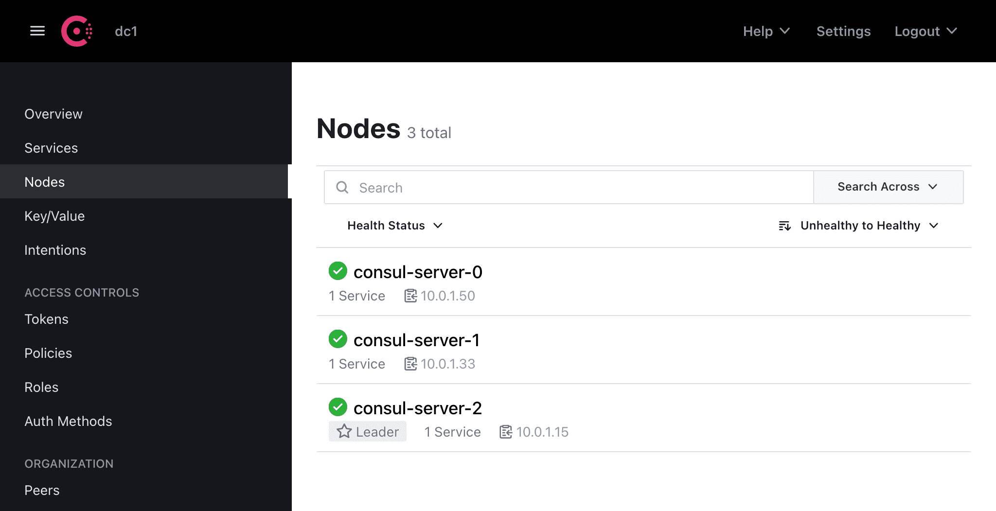 Consul UI View Nodes